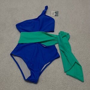 B2prity One Piece Swimsuit one shoulder blue size xs